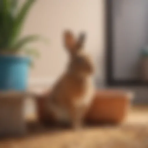 A rabbit sitting comfortably on a litter box