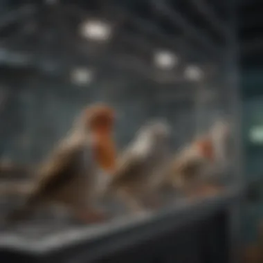 Birds enjoying the ample space and natural light in the flight cage