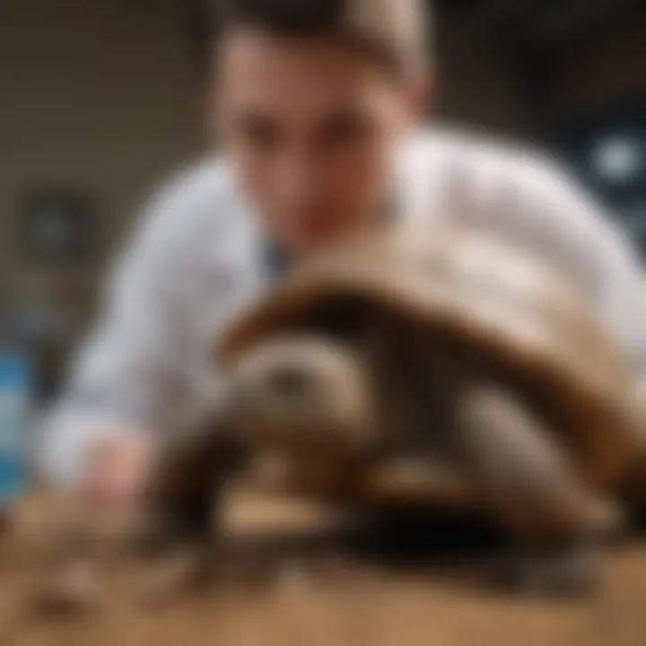 A veterinarian examining a tortoise for health checkup