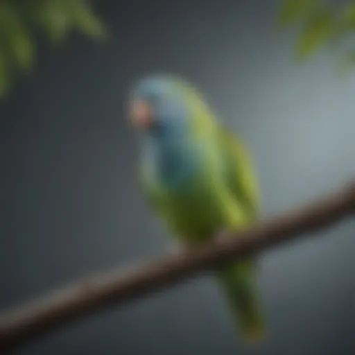 A serene parakeet perched quietly on a branch