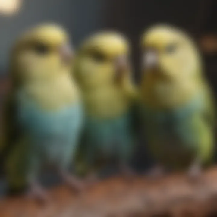 A charming budgerigar showcasing its playful demeanor while perched on a finger