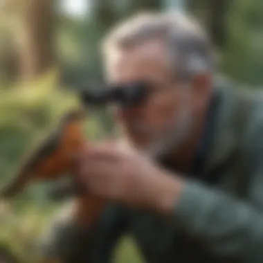 Connecting with Nature A birdwatcher observing birds with binoculars.