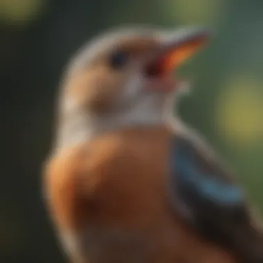 Close-up of a bird singing, showcasing its plumage.