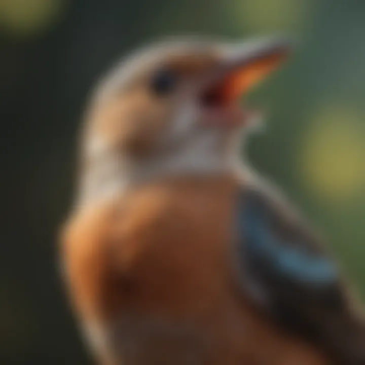 Close-up of a bird singing, showcasing its plumage.