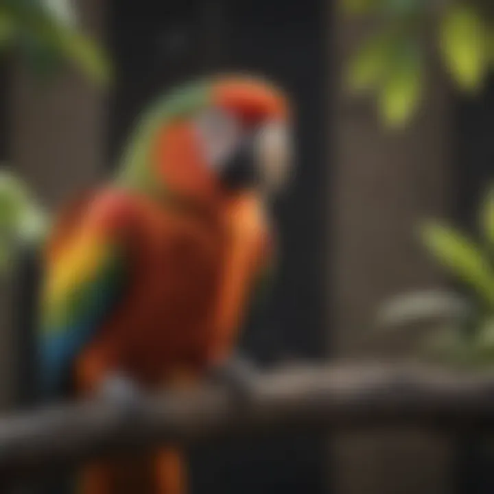 Colorful parrot perched on a branch, looking curiously