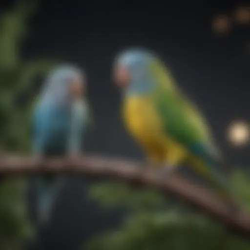 Colorful parakeets perched on a branch