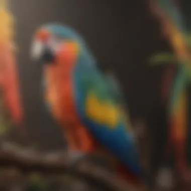 A vibrant parrot perched on a branch showcasing its colorful feathers.