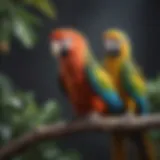 A colorful parrot perched on a branch, looking curiously at the viewer