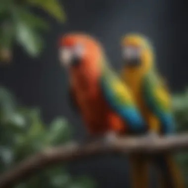 A colorful parrot perched on a branch, looking curiously at the viewer