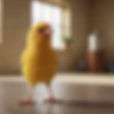 A serene canary singing in a bright, airy room