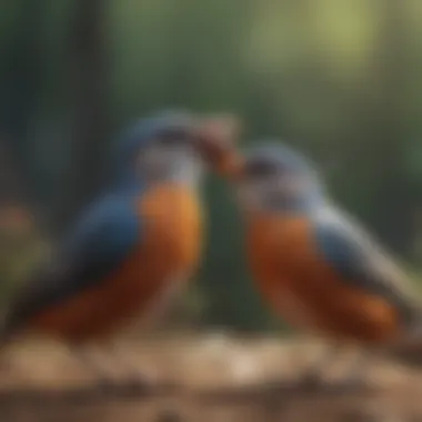 Birds interacting in a social setting