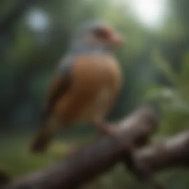 A Calm Companion: The Tranquil Bird A serene environment featuring a calm pet bird perched on a branch.