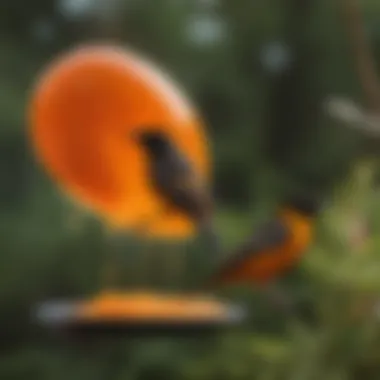 Close-up of vibrant orange jelly in a feeder