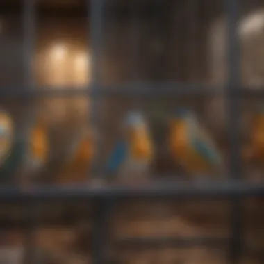 Diverse Birds in Breeding Cages A diverse range of bird species comfortably housed in stackable breeding cages.