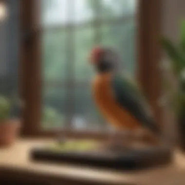 Indoor Habitat for Pet Birds A serene indoor bird habitat showcasing appropriate temperature control measures.