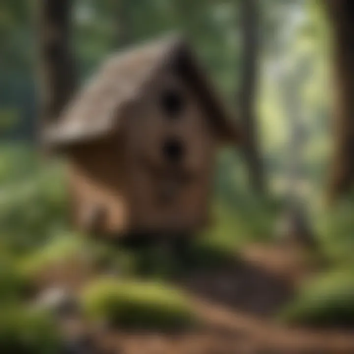 A bird house surrounded by natural vegetation, showcasing a safe environment.