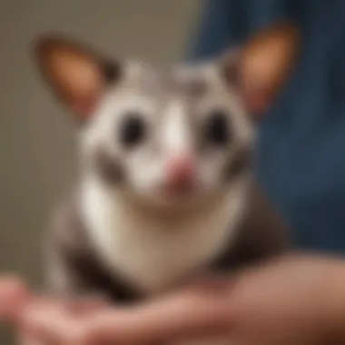 A healthy sugar glider receiving a thorough check-up at a veterinary clinic.