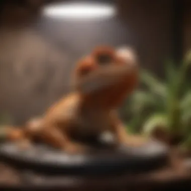Setting Up a Comfortable Habitat Vibrant bearded dragon basking under a heat lamp in a well-designed habitat.