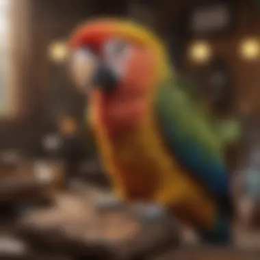 A cozy environment designed for a parrot's learning.