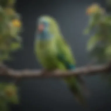 A vibrant parakeet perched gracefully on a branch