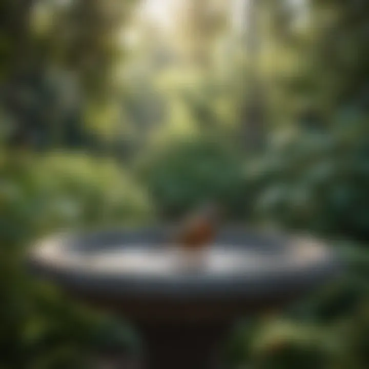 A cozy bird bath setup surrounded by natural greenery.