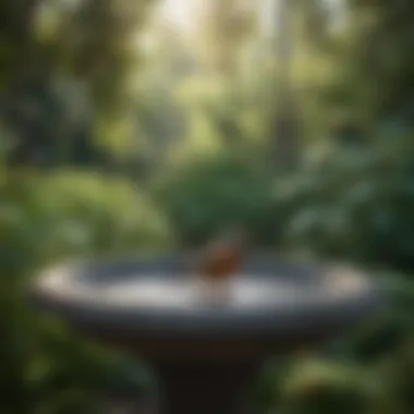 Cozy Bird Bath Environment A cozy bird bath setup surrounded by natural greenery.