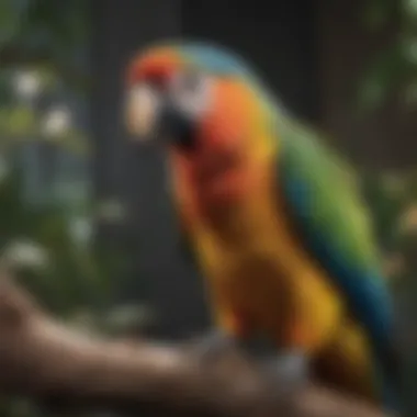 A Vocal Parrot: The Essence of Avian Communication A colorful parrot perched on a branch, vocalizing