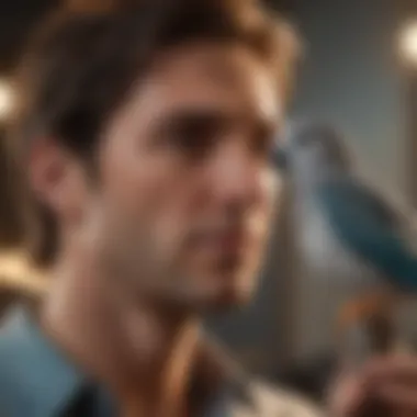 Interactive Training: Fostering Speech in Pet Birds A bird owner engaging with their pet bird during training