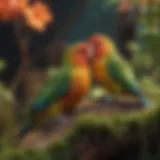 A serene lovebird habitat with vibrant colors