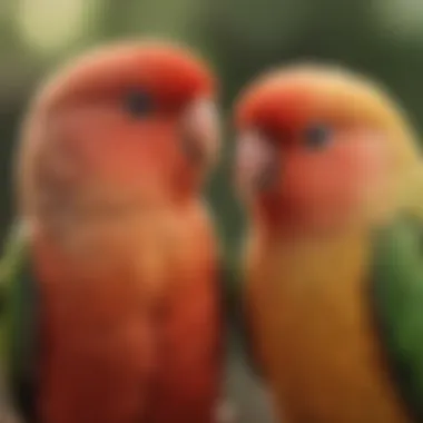 Recognizing Signs of Health in Lovebirds A close-up of lovebirds exhibiting healthy plumage