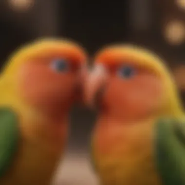 Lovebirds engaging in playful social behavior