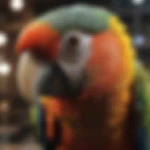 An avian specialist examining a colorful parrot