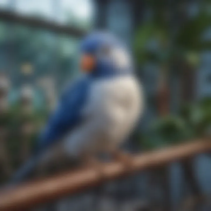 A colorful aviary designed for blue and white pet birds