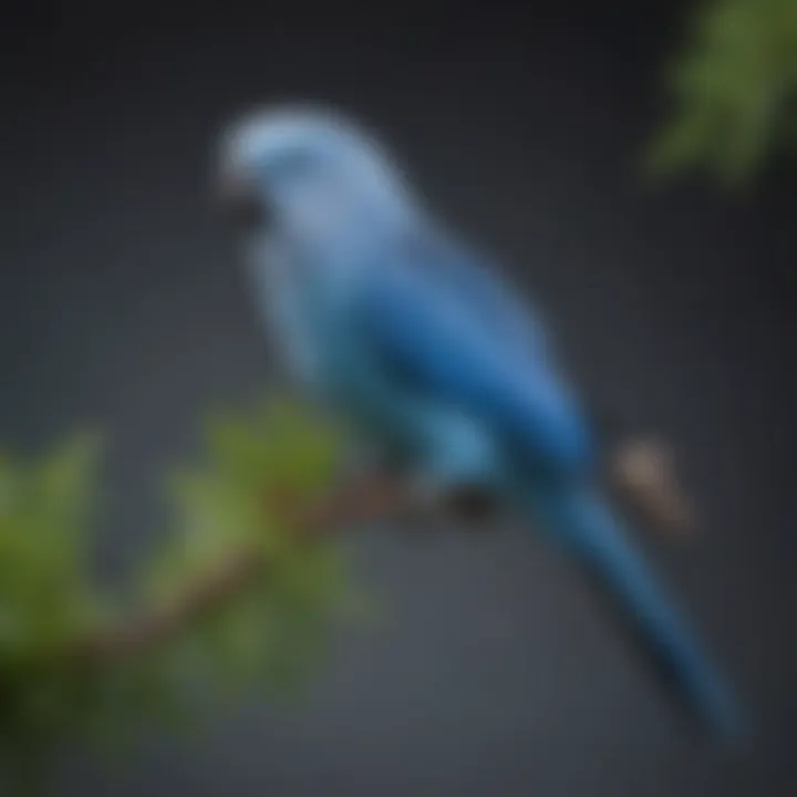 A vibrant blue and white parakeet perched gracefully on a branch