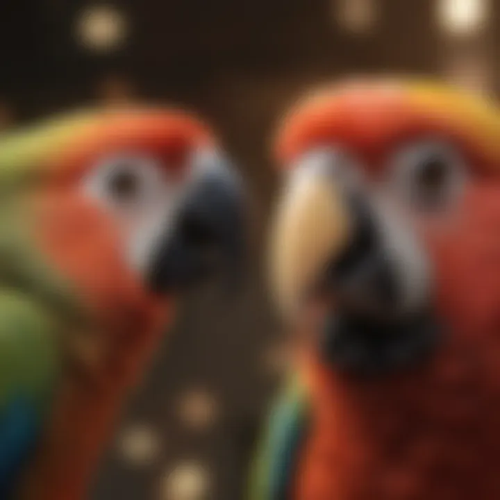 A close-up of a parrot interacting with its owner, highlighting their bond.