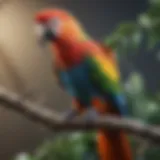 A vibrant parrot perched on a branch, showcasing its colorful plumage.