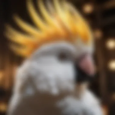 Elegant Cockatoo Showcasing Its Plumage A majestic cockatoo displaying its feathers