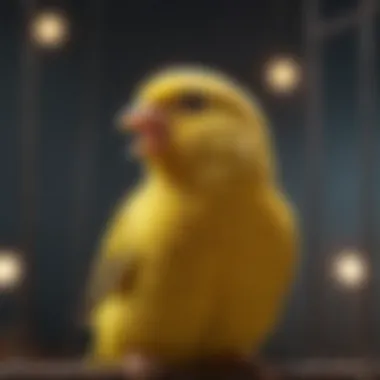 Joyful Canary Singing in a Cage A serene canary singing in a cage, embodying joy and melody.