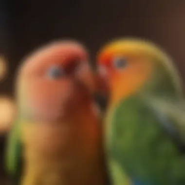 Affectionate Lovebird Bonding with Its Companion A serene moment of a lovebird cuddling with its owner