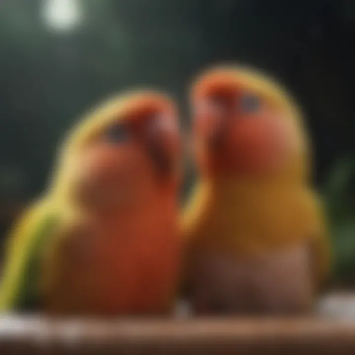 Lovebirds enjoying a refreshing bath