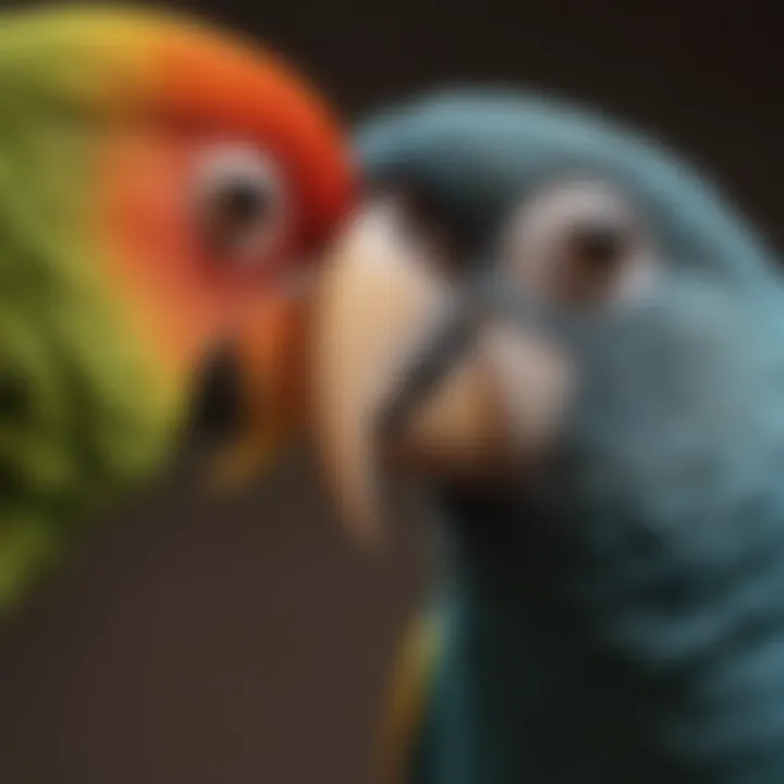 A close-up of a parrot interacting with its owner, highlighting the bond formed through training.