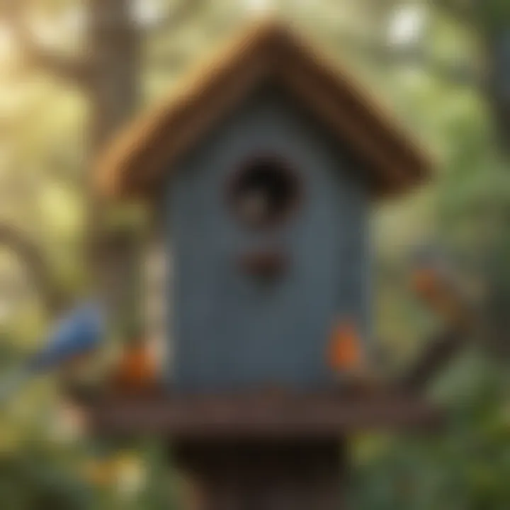 Diverse bird species enjoying a spacious birdhouse