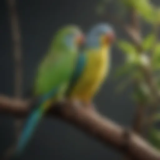 Colorful parakeets perched on a branch