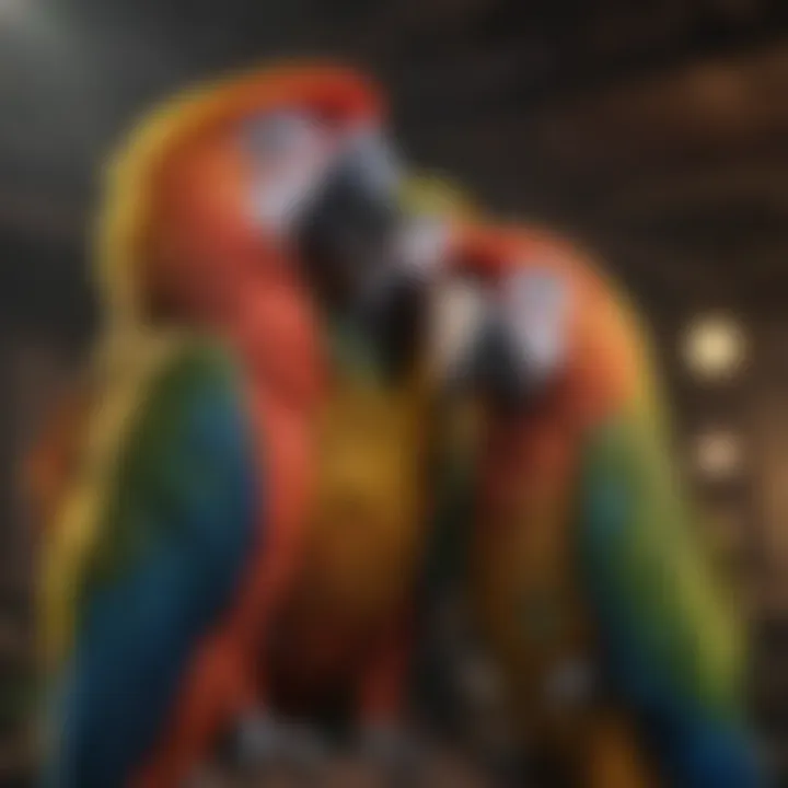 A vibrant macaw standing on a shoulder