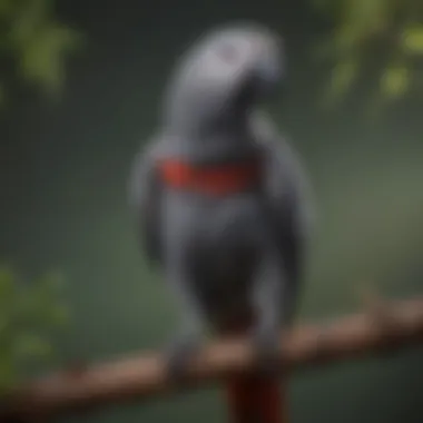 A vibrant African Grey parrot perched on a branch, showcasing its stunning plumage