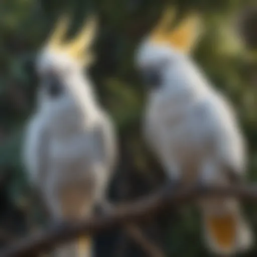 A vibrant cockatoo perched on a branch showcasing its striking plumage