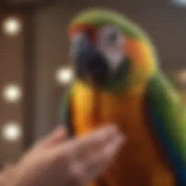 Close-up of a parrot interacting with its owner