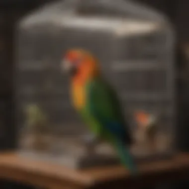 Aesthetic Parrot Cage Setup Aesthetic parrot cage setup highlighting natural materials and decorative elements