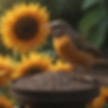 Birds enjoying sunflower and safflower seeds in a feeder