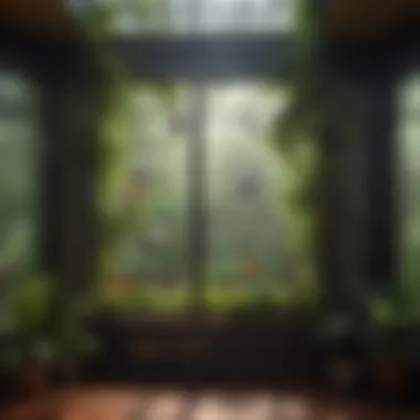 Indoor Aviary: A Sanctuary for Flight A serene indoor aviary with birds flying freely amidst lush greenery and perches